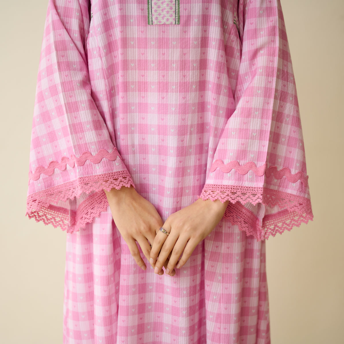 Countryside Seersucker Cotton Kurta Set - Baby Pink