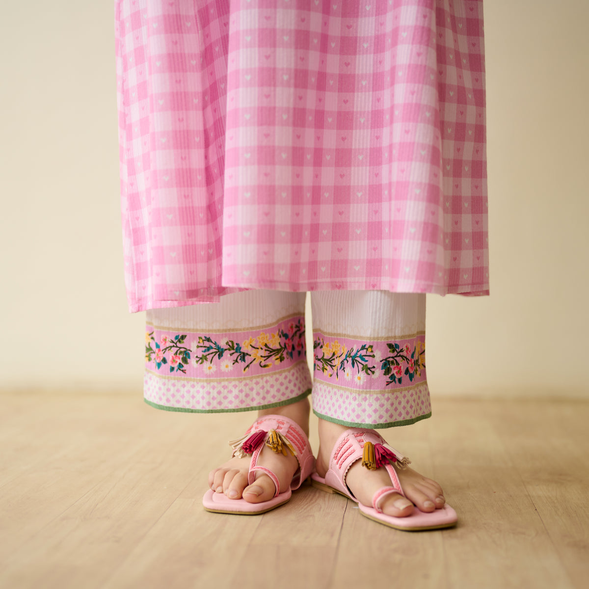 Countryside Seersucker Cotton Kurta Set - Baby Pink