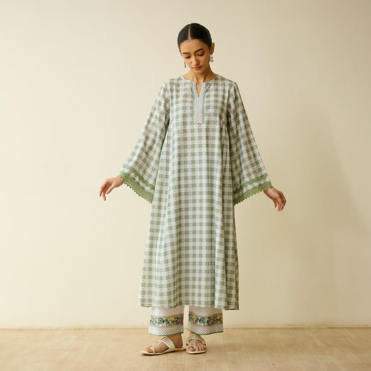 Countryside Seersucker Cotton Kurta Set - Pista Green