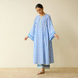 Countryside Seersucker Cotton Kurta Set - Aasmaani Blue