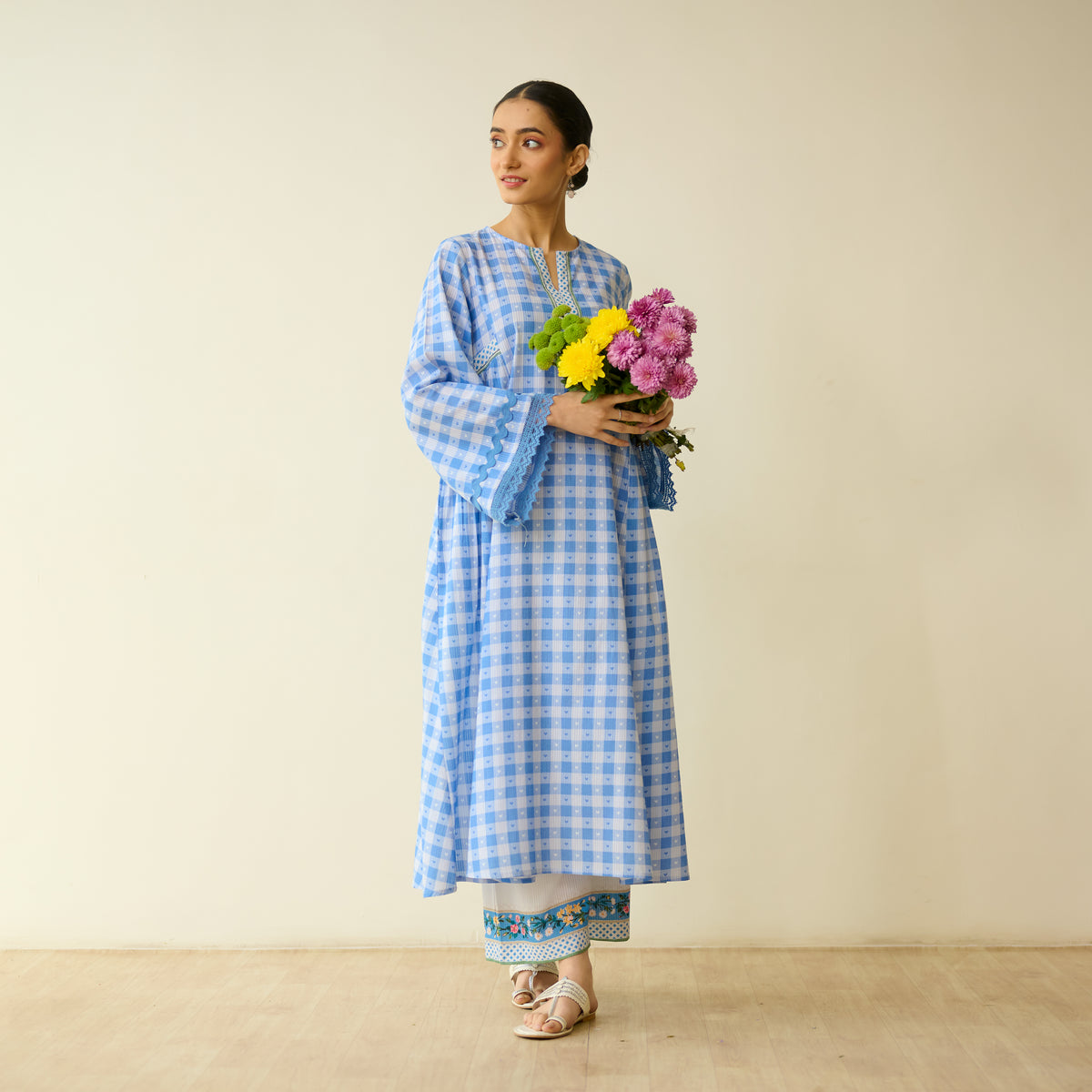 Countryside Seersucker Cotton Kurta Set - Aasmaani Blue