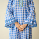 Countryside Seersucker Cotton Kurta Set - Aasmaani Blue
