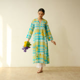 Daffodil Mulmul Cotton Kurta - Blue and Yellow