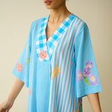 Handpicked Floral Seersucker Cotton Kurta Set - Sky Blue
