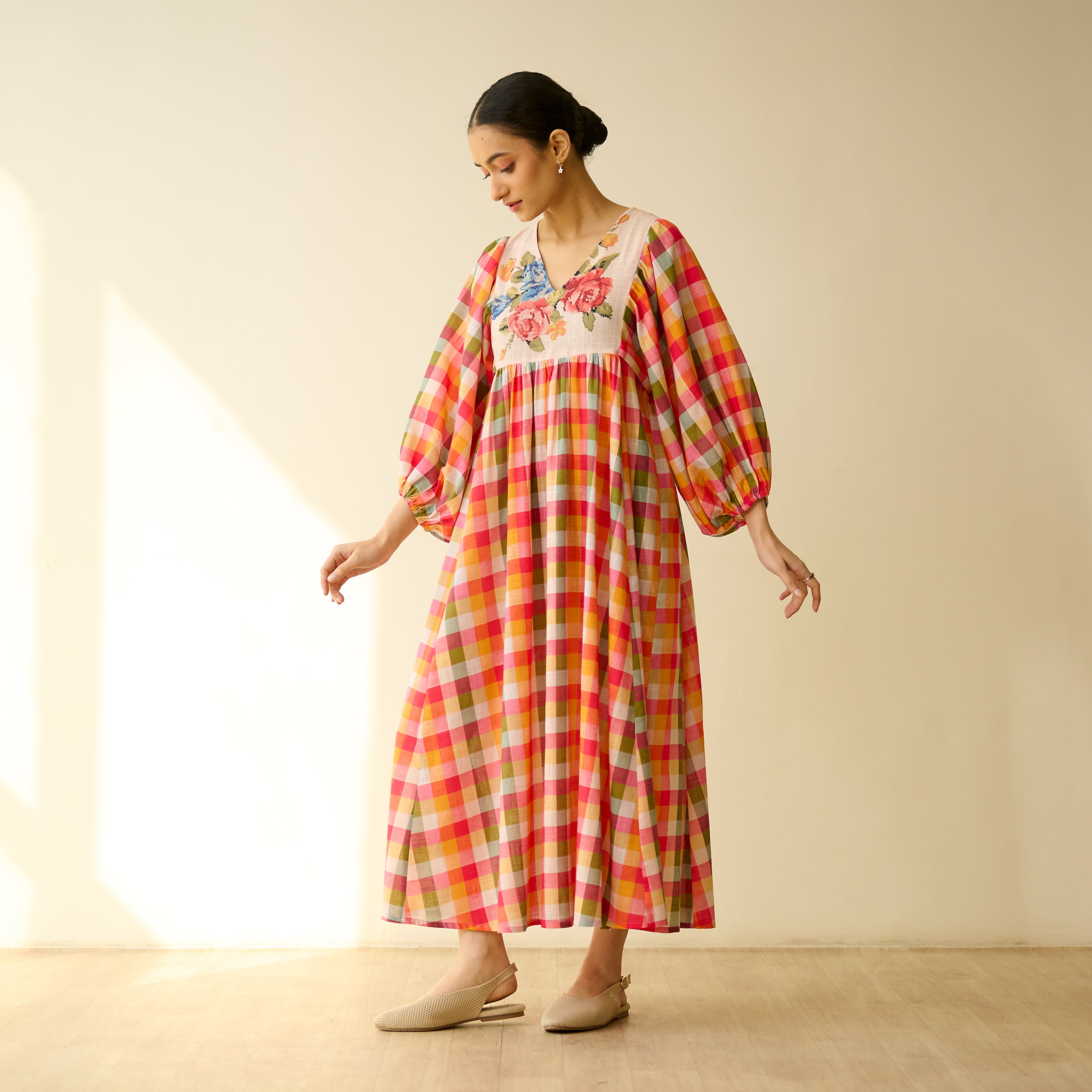 Buy Cottage Bloom Fine Slub Cotton Dress - Multicolor