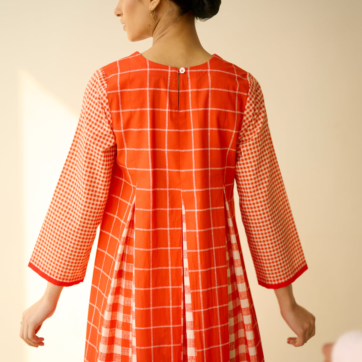 Pattern Play Fine Slub Cotton Kurta Set - Tangerine
