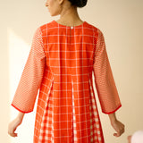 Pattern Play Fine Slub Cotton Kurta Set - Tangerine