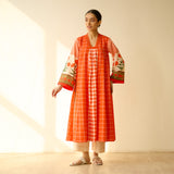 Sangria Fine Slub Cotton Kurta - Tangerine
