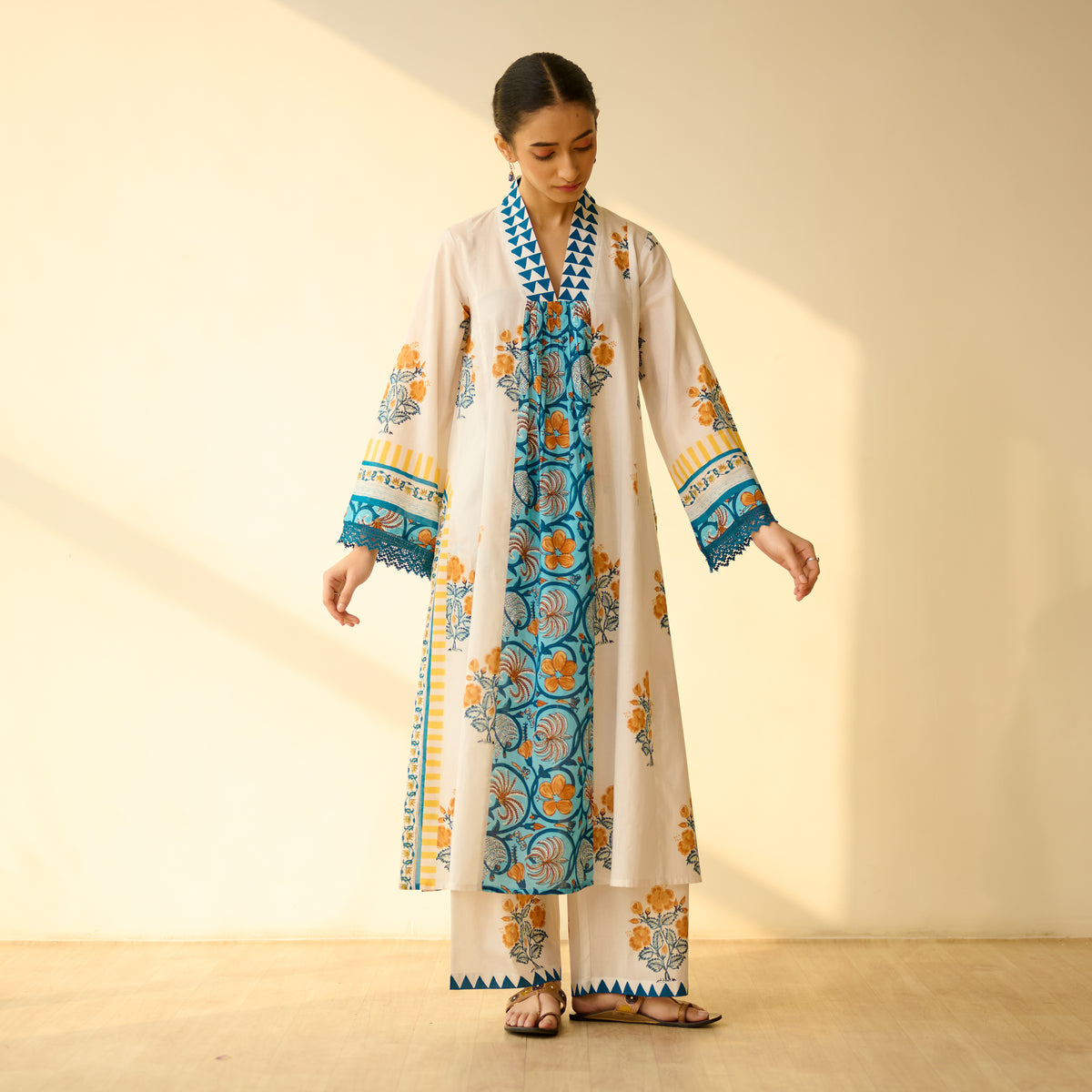 Bagh Bahaar Mulmul Cotton Kurta Set - Golden Yellow