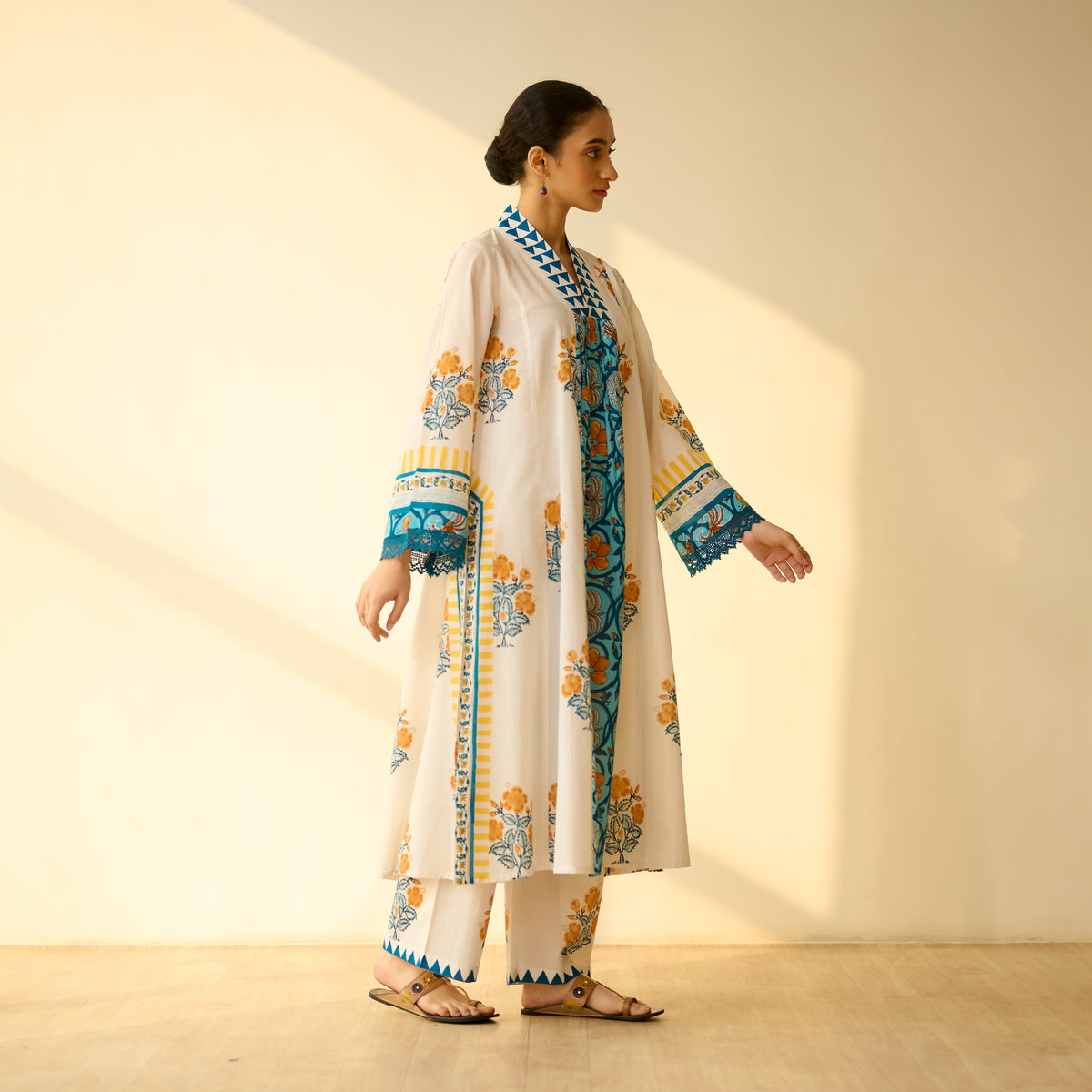 Bagh Bahaar Mulmul Cotton Kurta Set - Golden Yellow