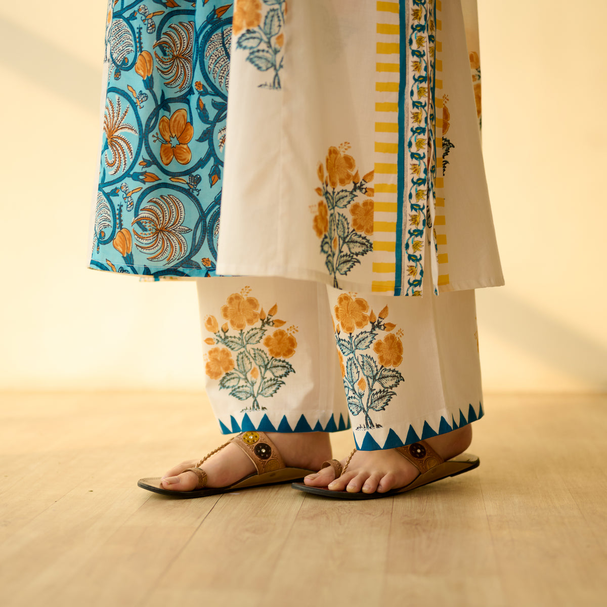 Bagh Bahaar Mulmul Cotton Kurta Set - Golden Yellow