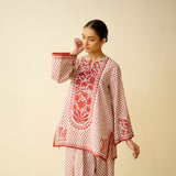 Smriti Bagh Mulmul Cotton Farsi Set - Brick Red