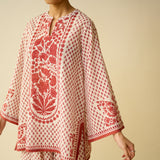 Smriti Bagh Mulmul Cotton Farsi Set - Brick Red