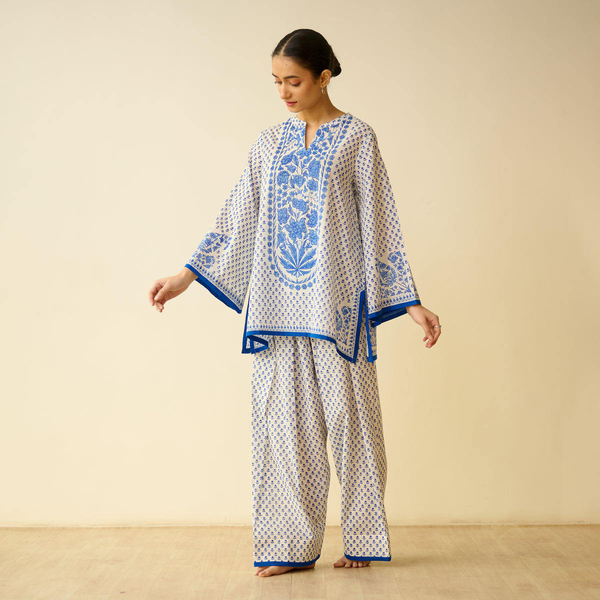 Smriti Bagh Mulmul Cotton Farsi Set - Jaipur Blue