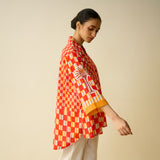 Palm Paradise Fine Slub Cotton Shirt - Tomato Red