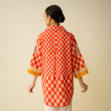 Palm Paradise Fine Slub Cotton Shirt - Tomato Red