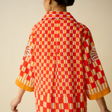 Palm Paradise Fine Slub Cotton Shirt - Tomato Red