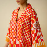 Palm Paradise Fine Slub Cotton Shirt - Tomato Red