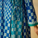 Checkered Overlap Mulmul Cotton Dress - Firozi & Aasmaani Blue