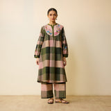 Garden Flora Fine Slub Cotton Kurta Set - Moss Green and Hues