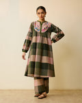 Garden Flora Fine Slub Cotton Kurta Set - Moss Green and Hues