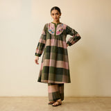 Garden Flora Fine Slub Cotton Kurta Set - Moss Green and Hues