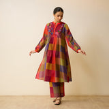 Garden Flora Fine Slub Cotton Kurta Set - Multicolour