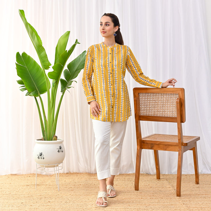 Mustard Stone Printed Shirt Tunic