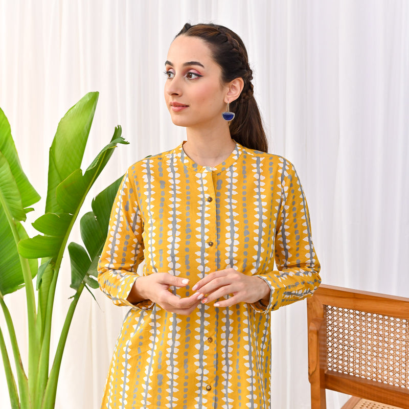 Mustard Stone Printed Shirt Tunic