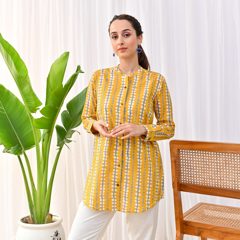 Mustard Stone Printed Shirt Tunic