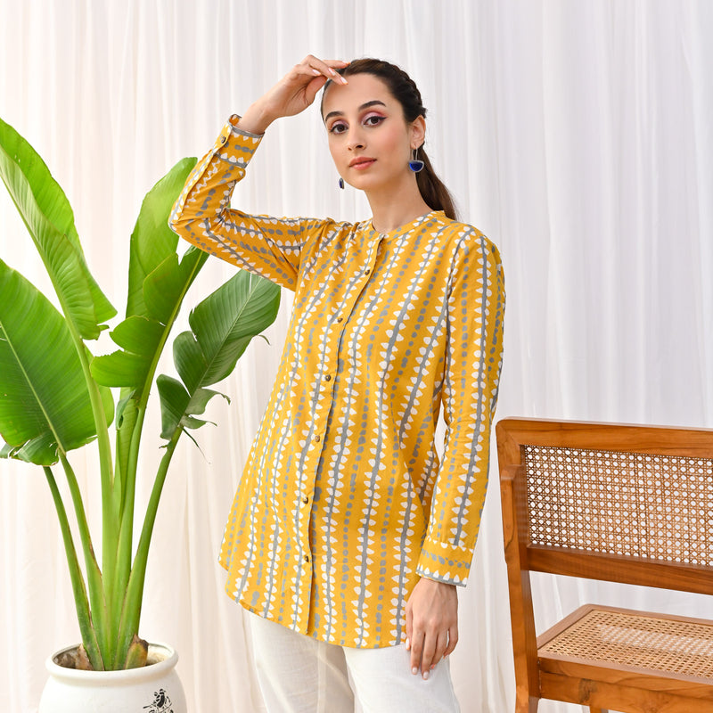 Mustard Stone Printed Shirt Tunic