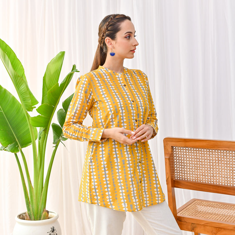 Mustard Stone Printed Shirt Tunic