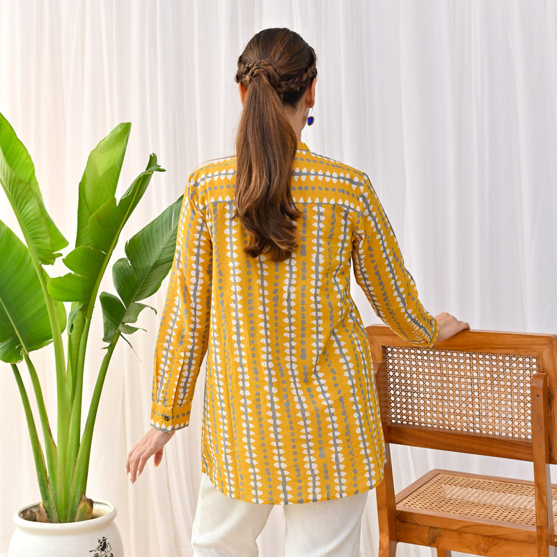 Mustard Stone Printed Shirt Tunic