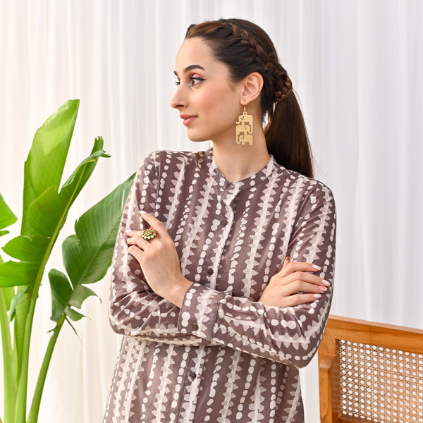 Grey Stone Printed Shirt Tunic