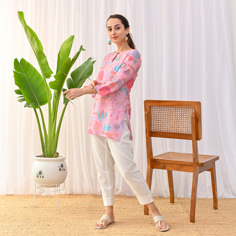 Baby Pink Owl Printed Tunic