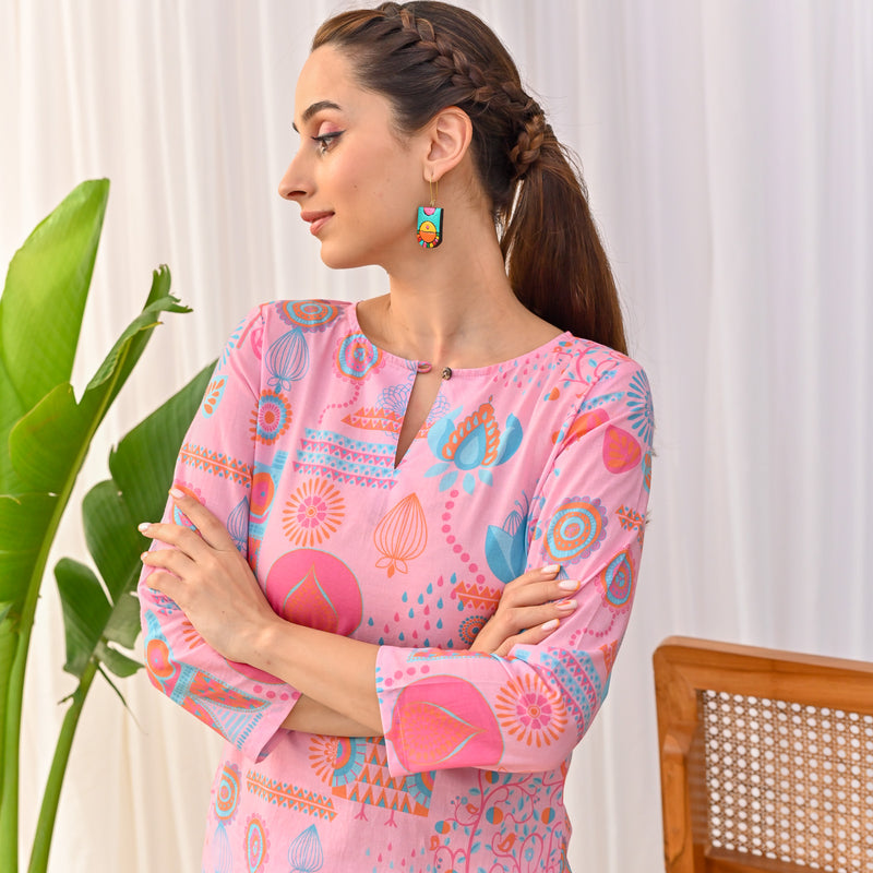 Baby Pink Owl Printed Tunic