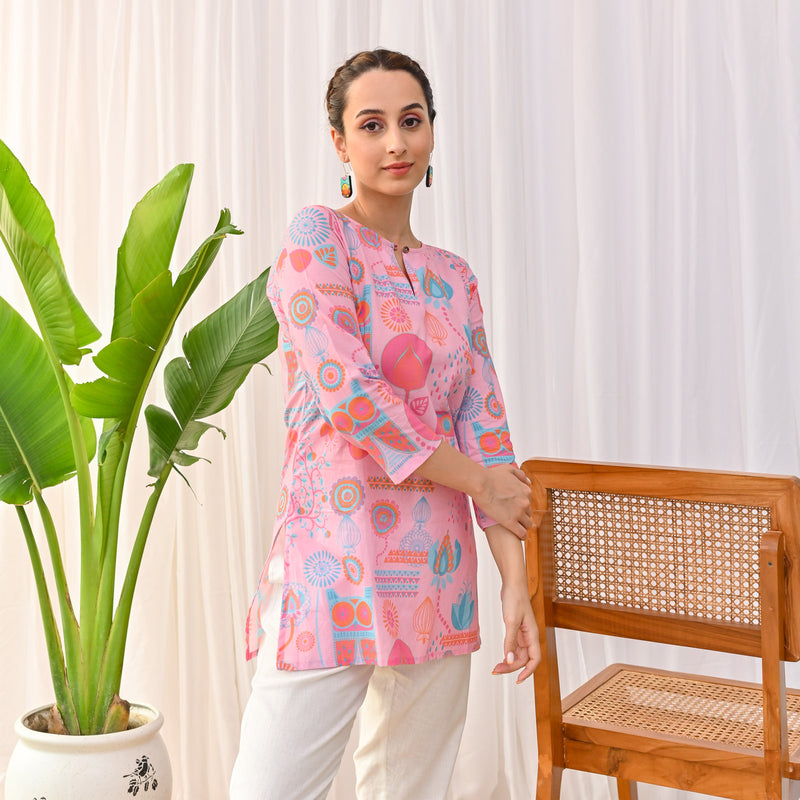Baby Pink Owl Printed Tunic