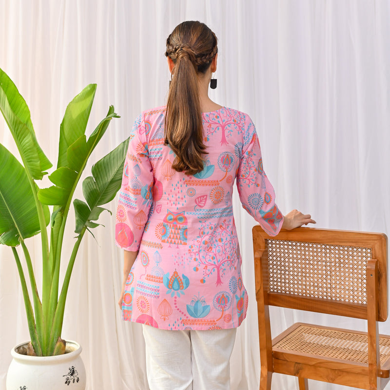 Baby Pink Owl Printed Tunic