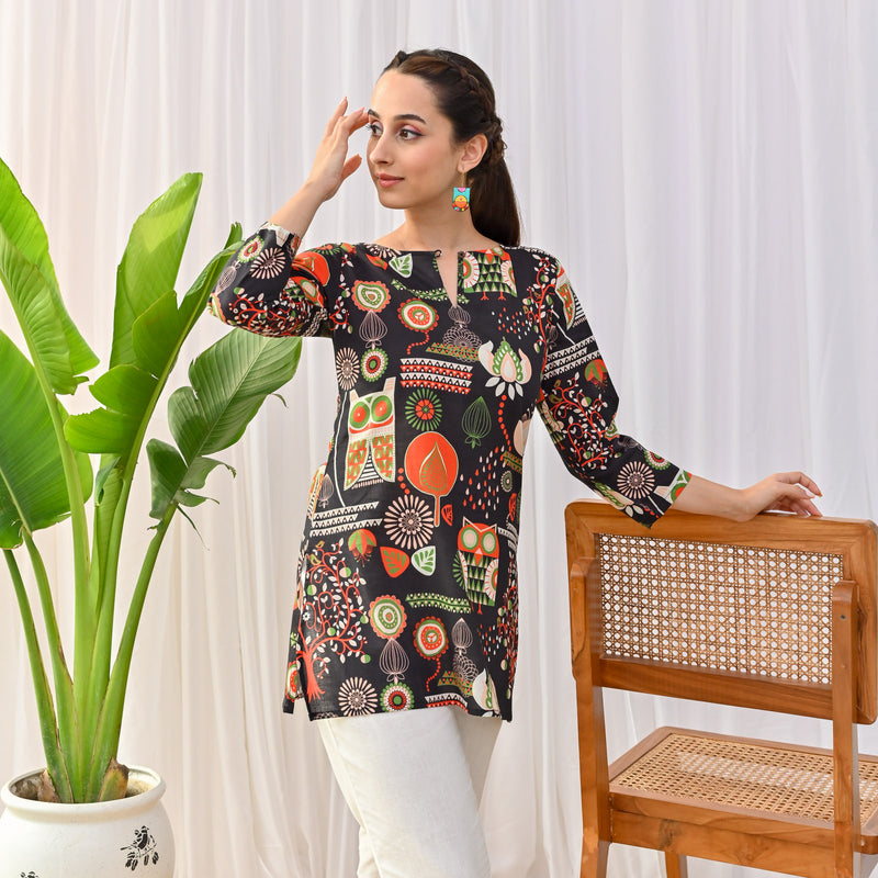 Black Owl Printed Tunic – Rustorange