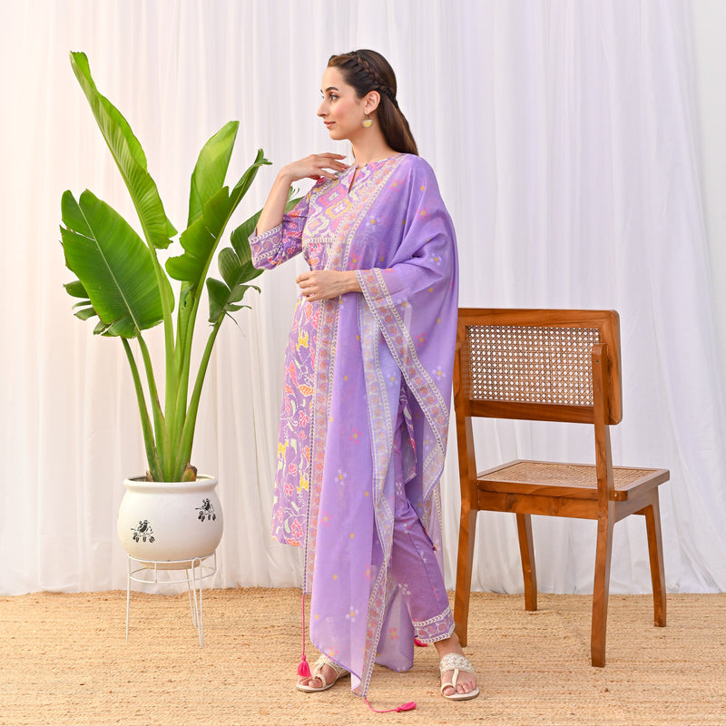 Lilac Ikat Inspired Salwar Kurta Set with Dupatta