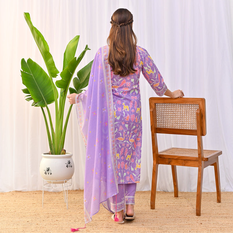 Lilac Ikat Inspired Salwar Kurta Set with Dupatta