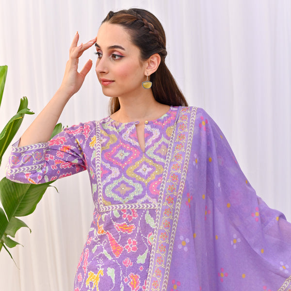 Lilac Ikat Inspired Salwar Kurta Set with Dupatta