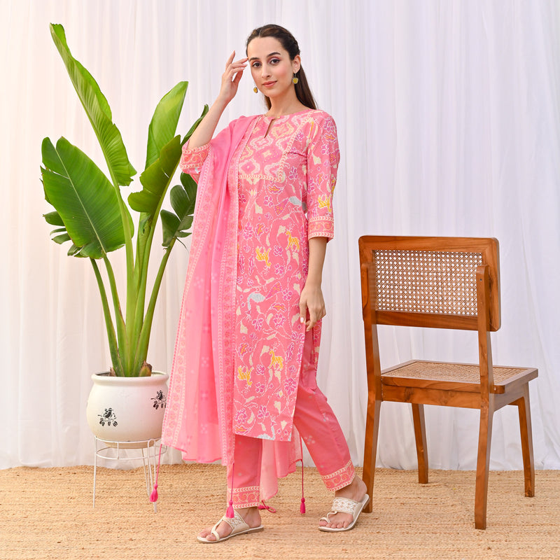 Pink Ikat Inspired Salwar Kurta Set with Dupatta