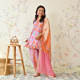 Lilac Dhoti Set with Multicolored Dupatta & Gota Detail