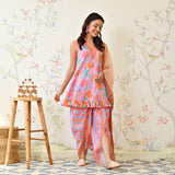 Lilac Dhoti Set with Multicolored Dupatta & Gota Detail
