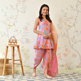 Lilac Dhoti Set with Multicolored Dupatta & Gota Detail