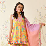 Yellow Dhoti Set with Multicolored Dupatta & Gota Detail