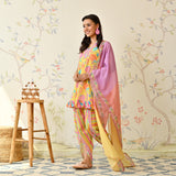 Yellow Dhoti Set with Multicolored Dupatta & Gota Detail