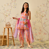 Lilac Dhoti Set with Multicolored Dupatta & Gota Detail