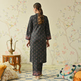 Black Embroidered & Floral Printed Woollen Kurta